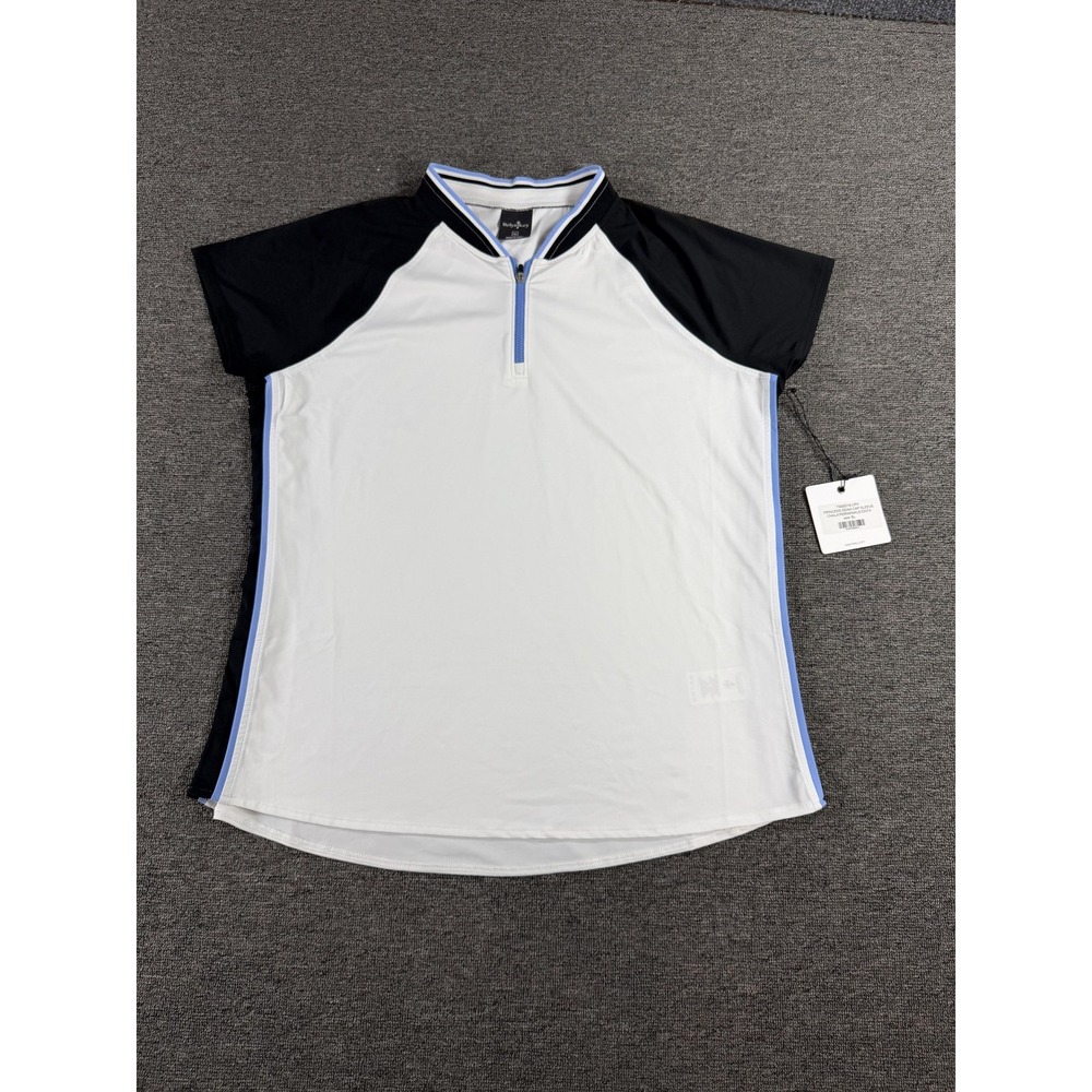 Belyn Key Shirt Womens XL White Colorblock Cap Sleeve 1/4 Zip UPF 50 Golf Top